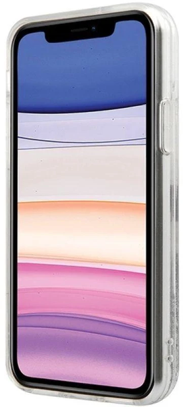 Hello Kitty HKHCN61LIKHET Apple iPhone 11 / Xr 6.1″ sidabrinis kietas dėklas Liquid Glitter Charms Kitty Hea