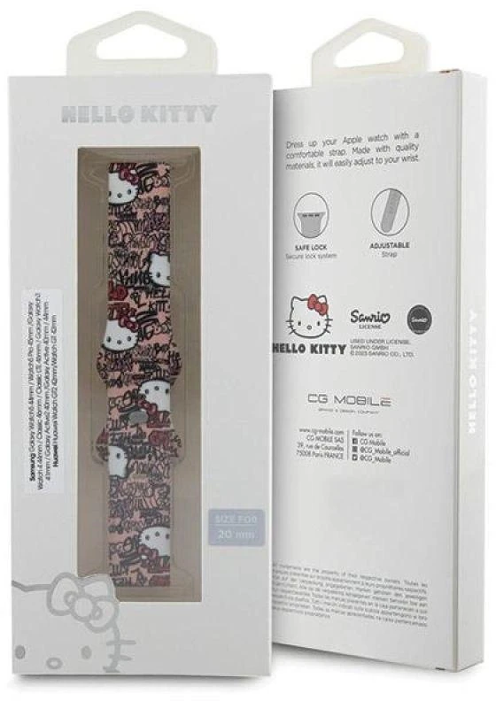 Hello Kitty Universal apyrankė HKUWLSDIESK Silicone Heads & Stripes juodos spalvos apyrankė 22mm