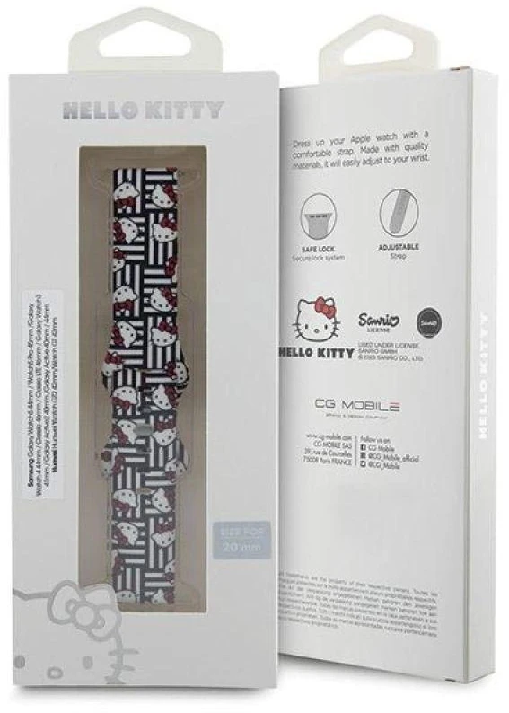 Hello Kitty Universal apyrankė HKUWMSDIESK Silicone Heads & Stripes juodos spalvos apyrankė 20mm