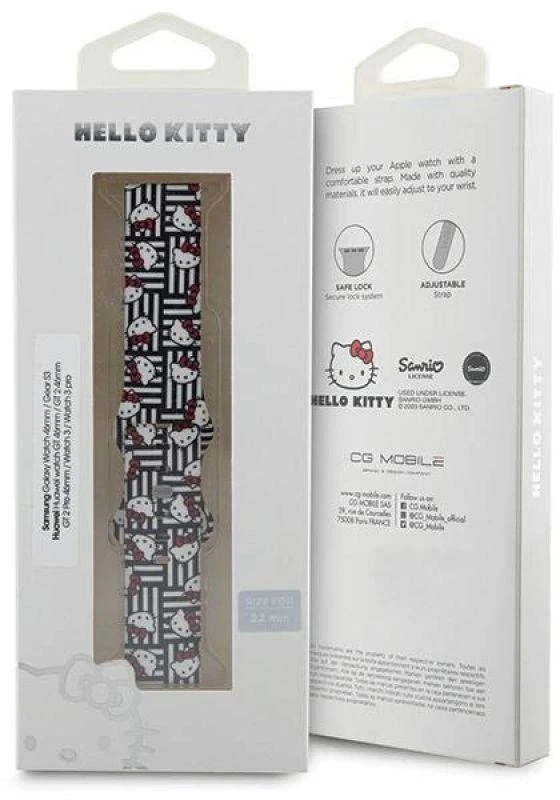 Hello Kitty Universal apyrankė HKUWLSDIESK Silicone Heads & Stripes juodos spalvos apyrankė 22mm