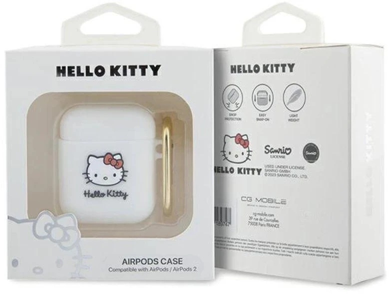 Hello Kitty HKA23DKHSH AirPods 1/2 Dėklas baltos spalvos Silicone 3D Kitty Head