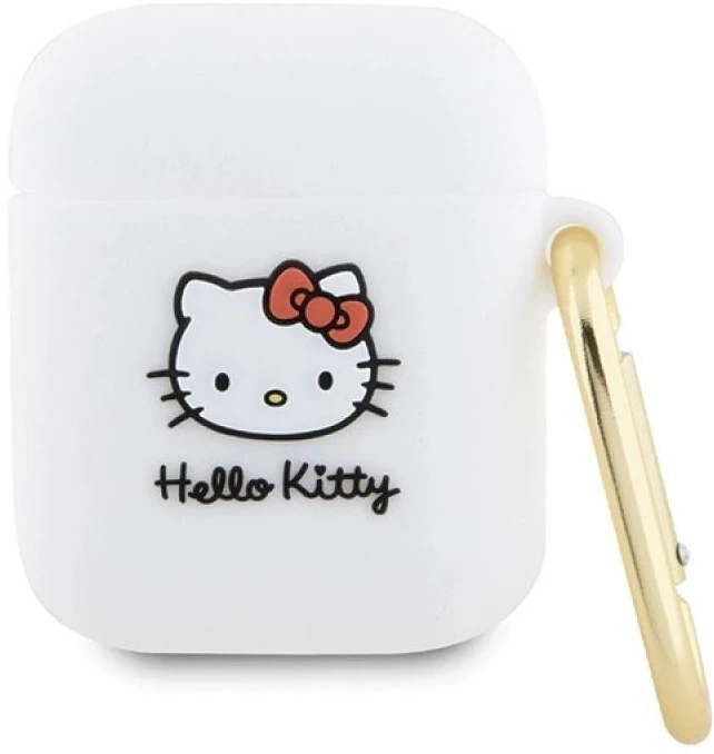 Hello Kitty HKA23DKHSH AirPods 1/2 Dėklas baltos spalvos Silicone 3D Kitty Head