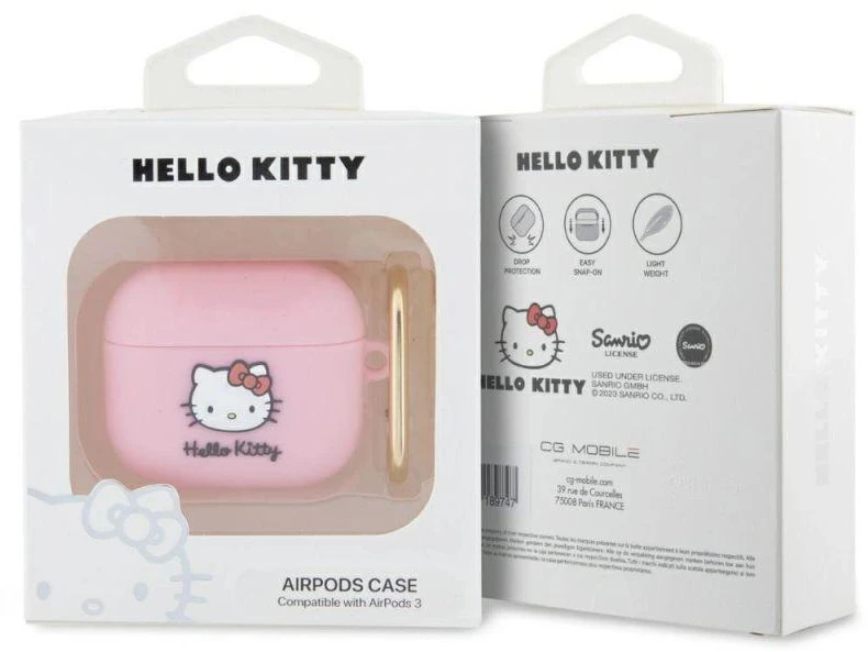 Hello Kitty Silikoninis 3D dėklas su Kitty galvutės motyvu AirPods 3 - rožinis