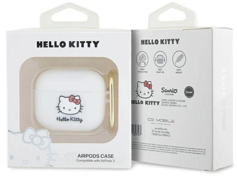 Hello Kitty HKA33DKHSH AirPods 3 Dėklas baltos spalvos Silicone 3D Kitty Head