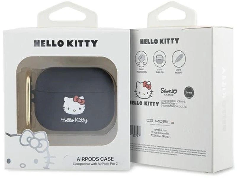 Hello Kitty HKAP23DKHSK AirPods Pro 2 (2022/2023) Dėklas juodos spalvos Silicone 3D Kitty Head