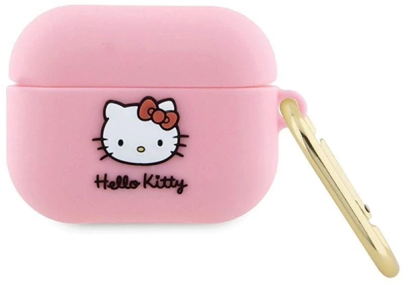 Hello Kitty HKAP3DKHSP AirPods Pro Dėklas rožinės spalvos Silicone 3D Kitty Head