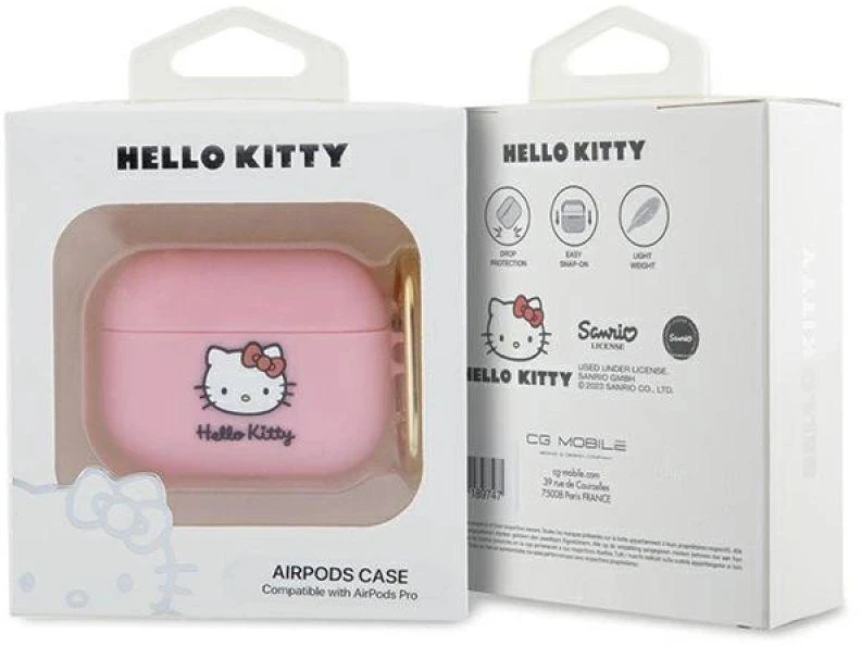 Hello Kitty Silikoninis 3D katytės galvos dėklas AirPods Pro - rožinis