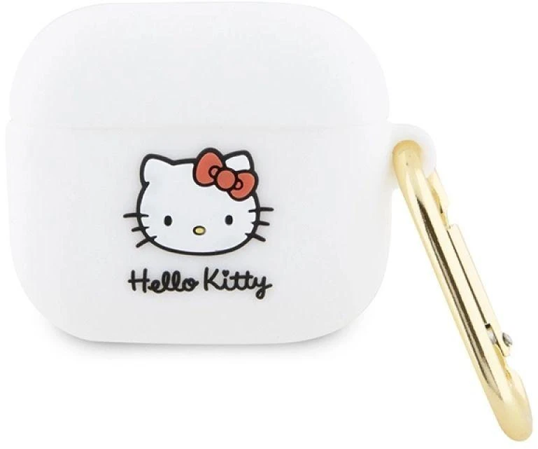 Hello Kitty HKA33DKHSH AirPods 3 Dėklas baltos spalvos Silicone 3D Kitty Head