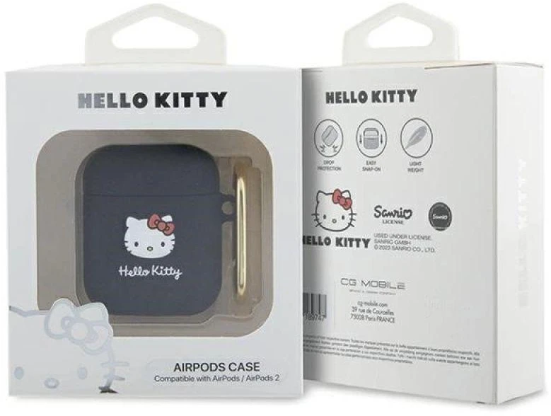 Hello Kitty silikoninis 3D katytės galvutės dėklas, skirtas AirPods 1/2 - juodas