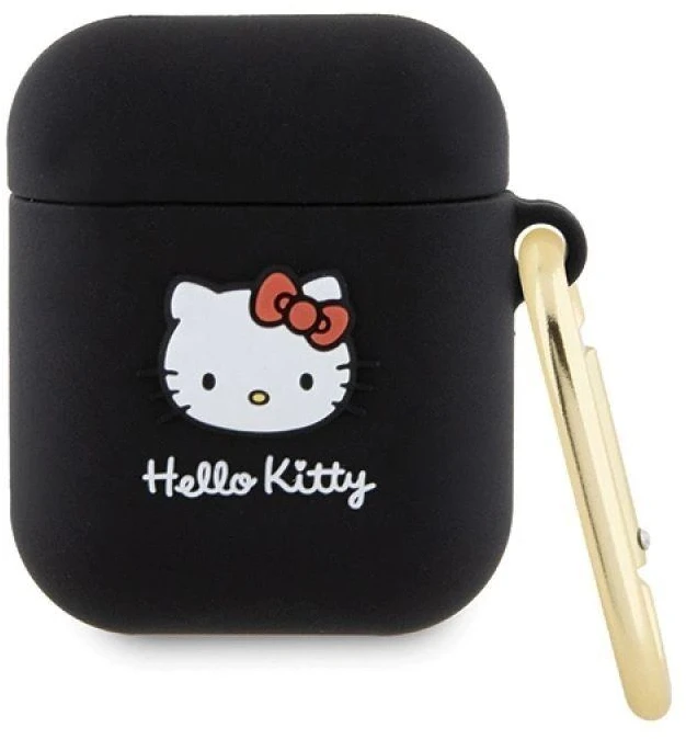 Hello Kitty HKA23DKHSK AirPods 1/2 Dėklas juodos spalvos Silicone 3D Kitty Head