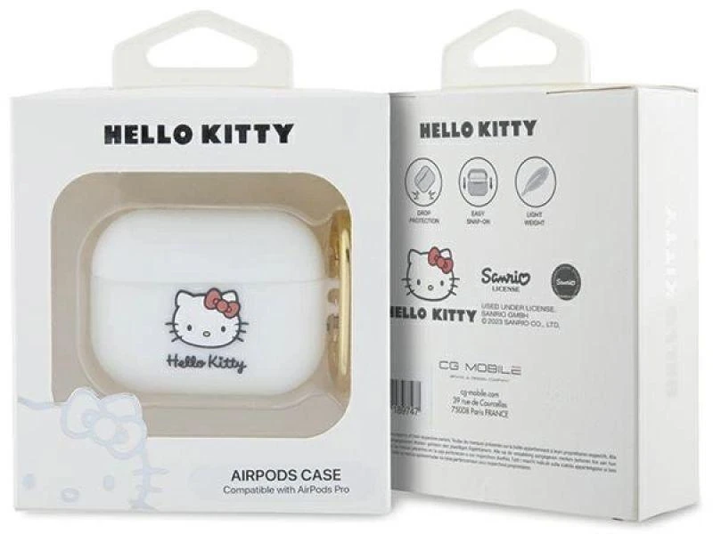 Hello Kitty HKAP3DKHSH AirPods Pro Dėklas baltos spalvos Silicone 3D Kitty Head