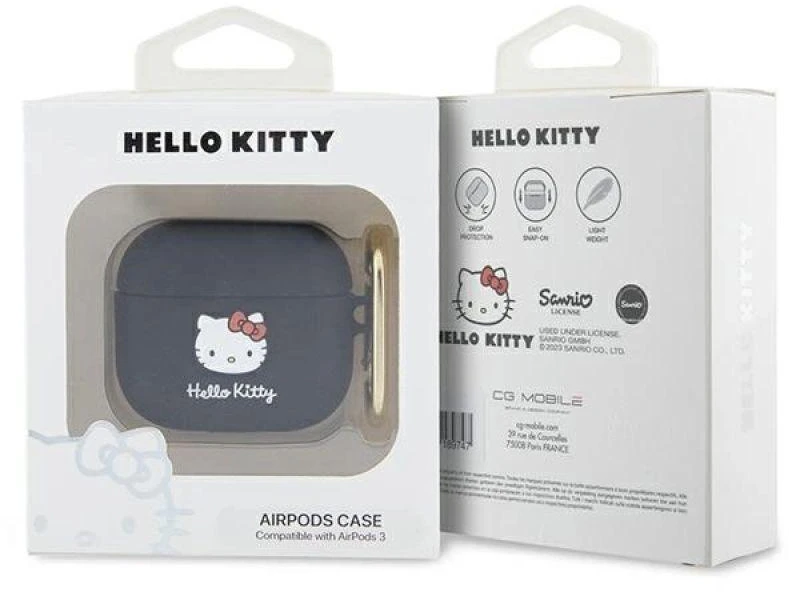 Hello Kitty HKA33DKHSK AirPods 3 Dėklas juodos spalvos Silicone 3D Kitty Head