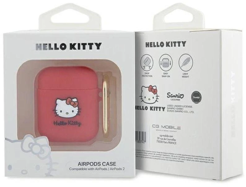 Hello Kitty HKA23DKHSF AirPods 1/2 Dėklas Fuchsia Silicone 3D Kitty Head