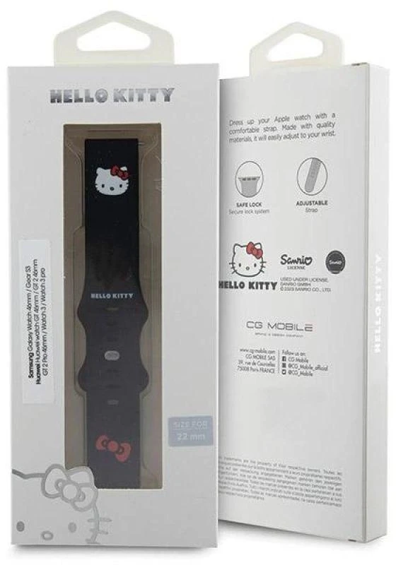 Hello Kitty Universal apyrankė HKUWLSCHBLK Silicone Kitty Head juodos spalvos 22mm