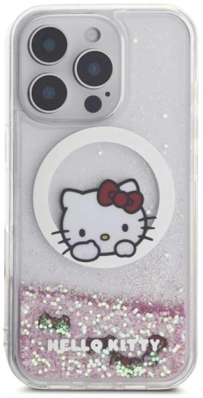 Hello Kitty HKHMP16LLSWKH Apple iPhone 16 Pro 6.3″ baltos spalvos kietas dėklas Liquid Glitter Sweet Kitty Bows M