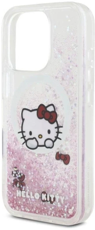 Hello Kitty HKHMP16LLSWKH Apple iPhone 16 Pro 6.3″ baltos spalvos kietas dėklas Liquid Glitter Sweet Kitty Bows M