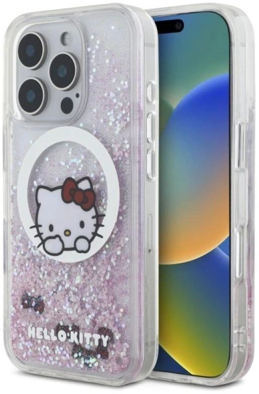 Hello Kitty HKHMP16LLSWKH Apple iPhone 16 Pro 6.3″ baltos spalvos kietas dėklas Liquid Glitter Sweet Kitty Bows M