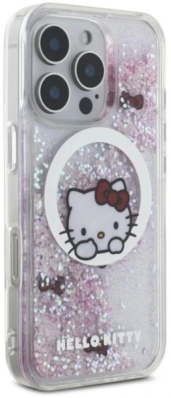Hello Kitty HKHMP16LLSWKH Apple iPhone 16 Pro 6.3″ baltos spalvos kietas dėklas Liquid Glitter Sweet Kitty Bows M