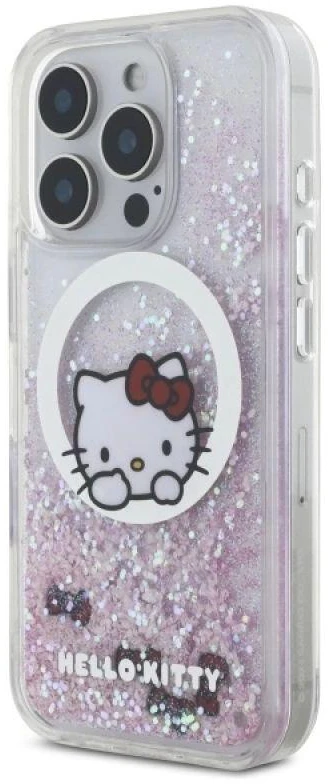 Hello Kitty HKHMP16LLSWKH Apple iPhone 16 Pro 6.3″ baltos spalvos kietas dėklas Liquid Glitter Sweet Kitty Bows M