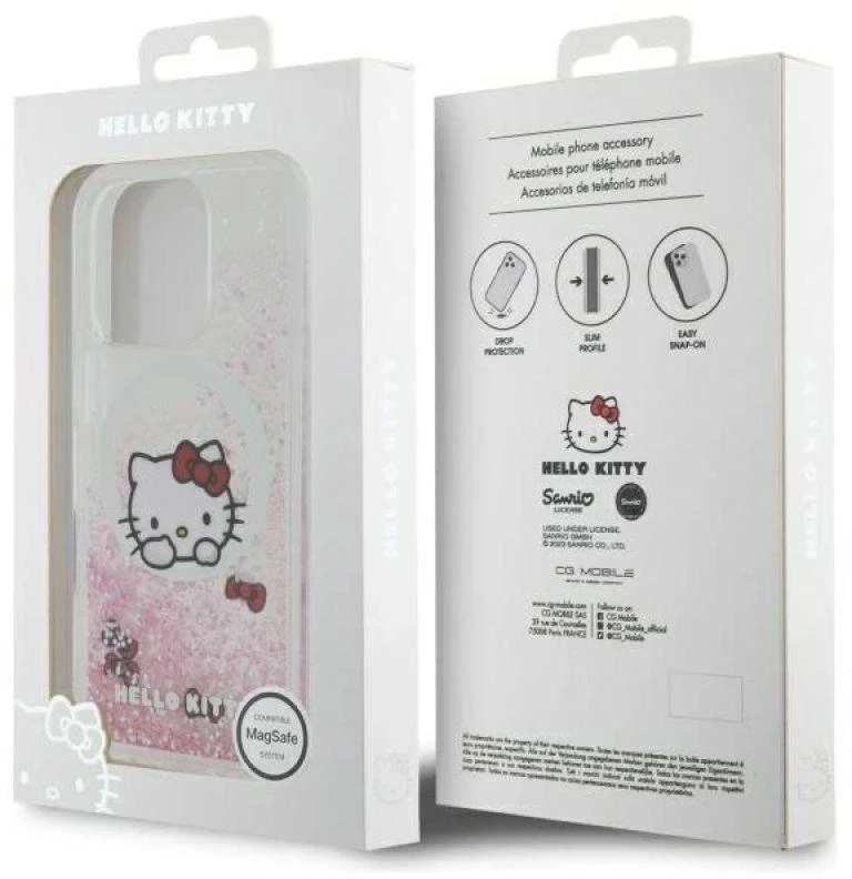 Hello Kitty HKHMP16LLSWKH Apple iPhone 16 Pro 6.3″ baltos spalvos kietas dėklas Liquid Glitter Sweet Kitty Bows M