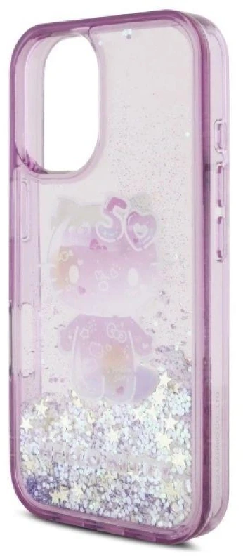 Hello Kitty HKHCP16SL50PPU Apple iPhone 16 6.1″ violetinės spalvos kietas dėklas Liquid Glitter 50TH Annivers