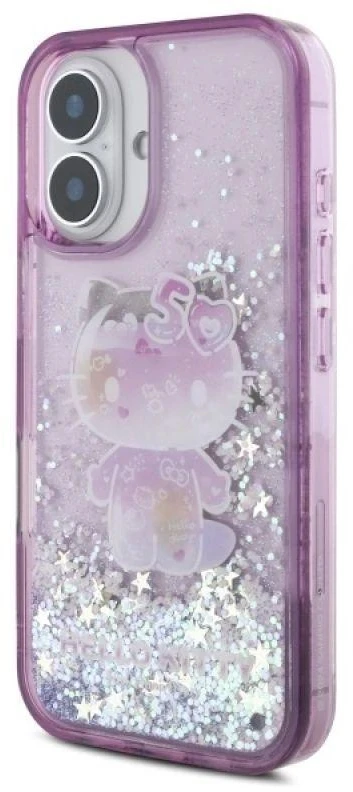 Hello Kitty HKHCP16SL50PPU Apple iPhone 16 6.1″ violetinės spalvos kietas dėklas Liquid Glitter 50TH Annivers