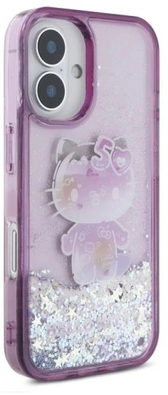 Hello Kitty HKHCP16SL50PPU Apple iPhone 16 6.1″ violetinės spalvos kietas dėklas Liquid Glitter 50TH Annivers