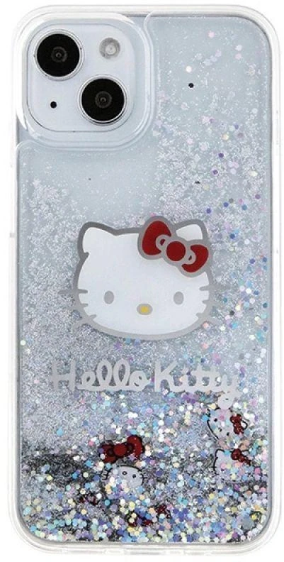 Hello Kitty HKHCP14SLIKHET Apple iPhone 14 /15 / 13 6.1″ sidabrinis kietas dėklas Liquid Glitter Charms Kit