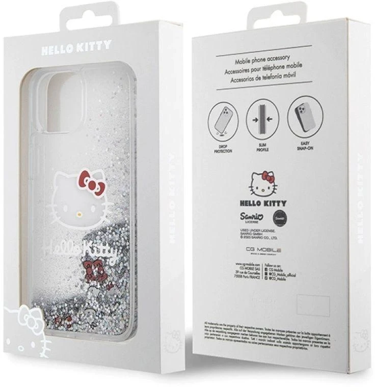 Hello Kitty HKHCP14SLIKHET Apple iPhone 14 /15 / 13 6.1″ sidabrinis kietas dėklas Liquid Glitter Charms Kit