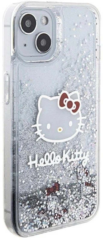 Hello Kitty HKHCP14SLIKHET Apple iPhone 14 /15 / 13 6.1″ sidabrinis kietas dėklas Liquid Glitter Charms Kit