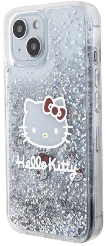 Hello Kitty HKHCP14SLIKHET Apple iPhone 14 /15 / 13 6.1″ sidabrinis kietas dėklas Liquid Glitter Charms Kit