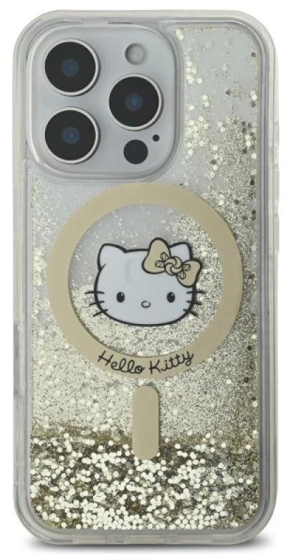 Hello Kitty HKHMP16XLGDIH Apple iPhone 16 Pro Max 6.9″ baltos spalvos auksinis kietas dėklas Liquid Glitter Fev