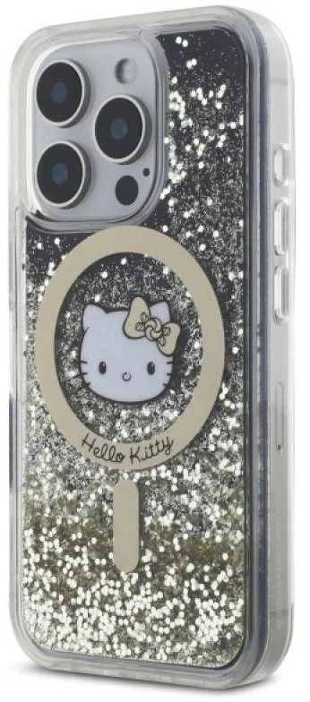 Hello Kitty HKHMP16XLGDIK Apple iPhone 16 Pro Max 6.9″ juodos spalvos auksinis kietas dėklas Liquid Glitter Fe