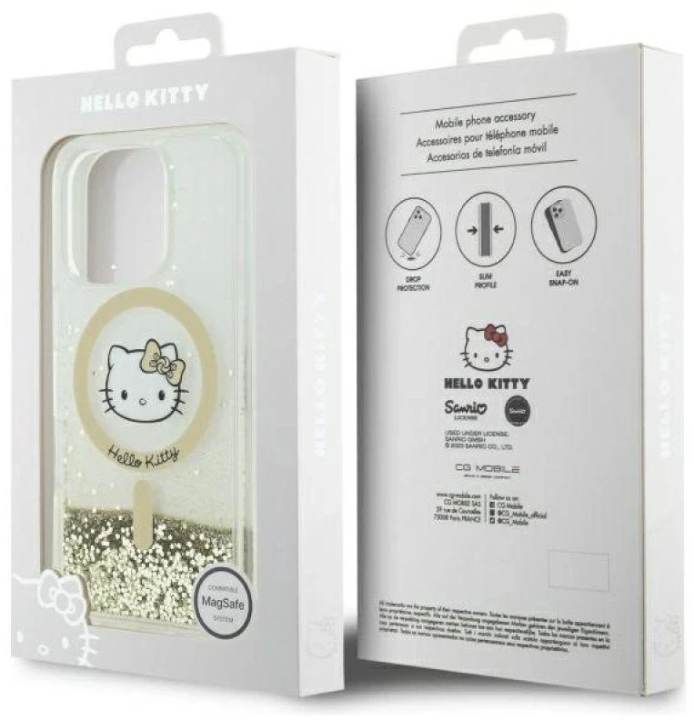 Hello Kitty HKHMP16XLGDIH Apple iPhone 16 Pro Max 6.9″ baltos spalvos auksinis kietas dėklas Liquid Glitter Fev