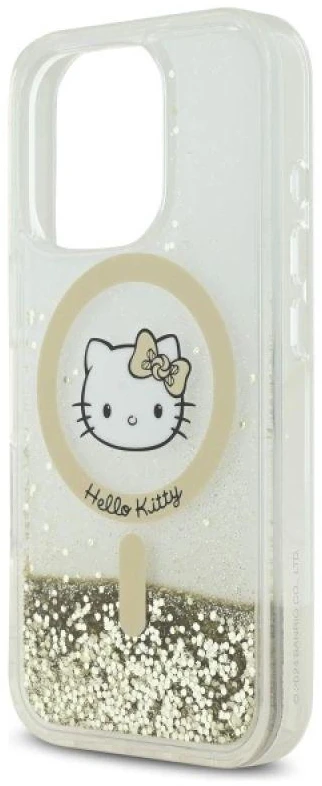 Hello Kitty HKHMP16XLGDIH Apple iPhone 16 Pro Max 6.9″ baltos spalvos auksinis kietas dėklas Liquid Glitter Fev