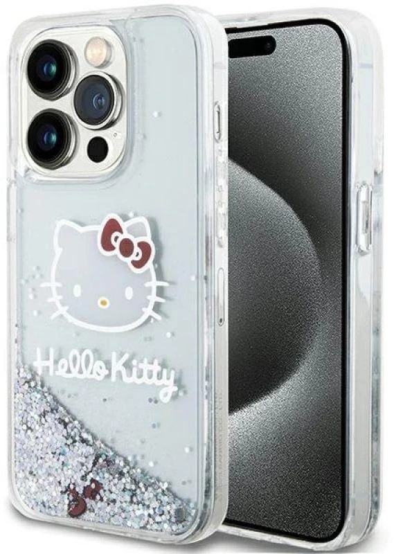 Hello Kitty HKHCP13XLIKHET Apple iPhone 13 Pro Max 6.7″ sidabrinis kietas dėklas Liquid Glitter Charms Kitty