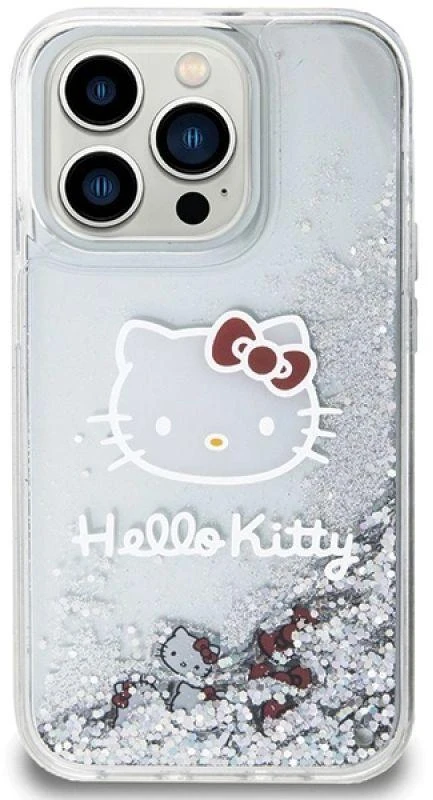 Hello Kitty HKHCP13XLIKHET Apple iPhone 13 Pro Max 6.7″ sidabrinis kietas dėklas Liquid Glitter Charms Kitty