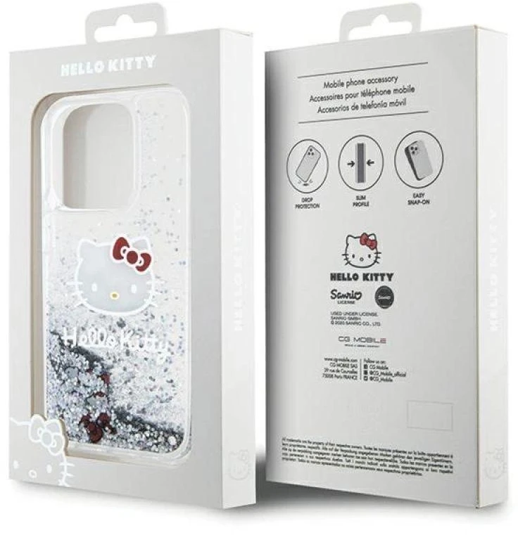Hello Kitty HKHCP13XLIKHET Apple iPhone 13 Pro Max 6.7″ sidabrinis kietas dėklas Liquid Glitter Charms Kitty