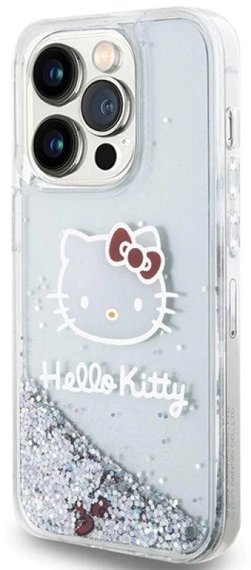 Hello Kitty HKHCP13XLIKHET Apple iPhone 13 Pro Max 6.7″ sidabrinis kietas dėklas Liquid Glitter Charms Kitty