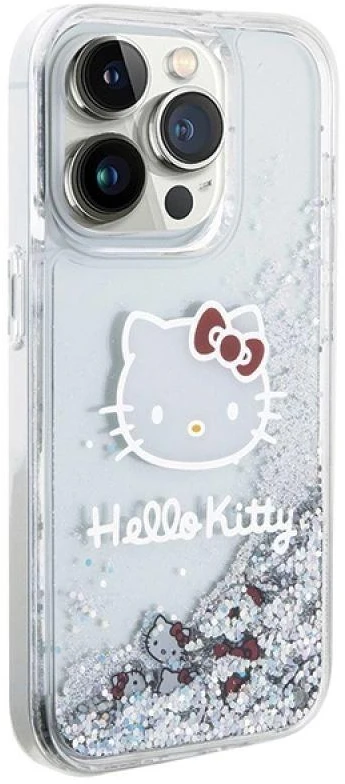 Hello Kitty HKHCP13XLIKHET Apple iPhone 13 Pro Max 6.7″ sidabrinis kietas dėklas Liquid Glitter Charms Kitty