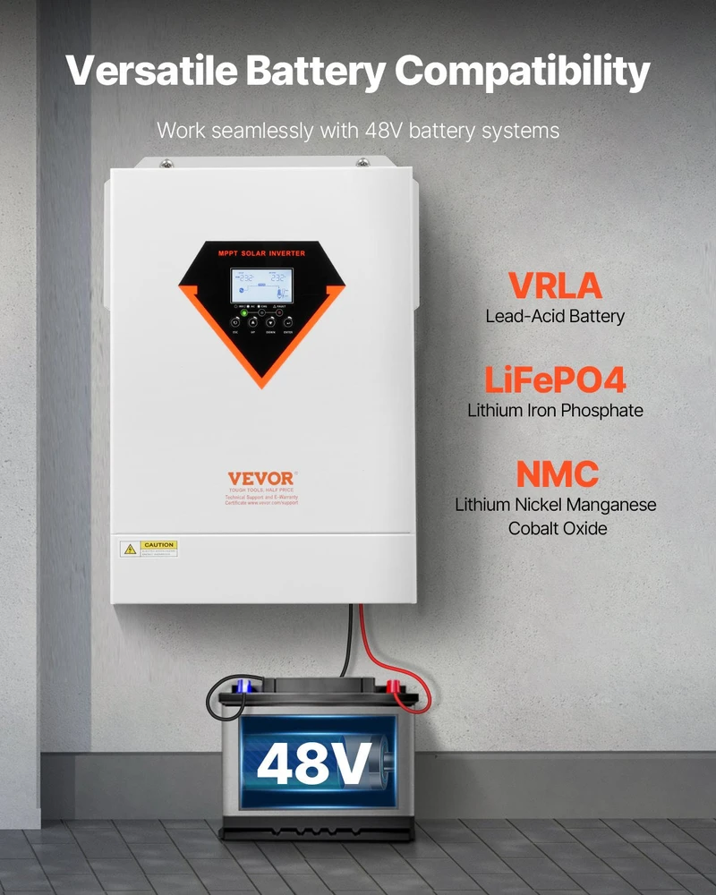 VEVOR Hibridinis saulės inverteris su įkrovikliu 6000W