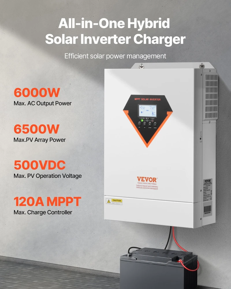 VEVOR Hibridinis saulės inverteris su įkrovikliu 6000W