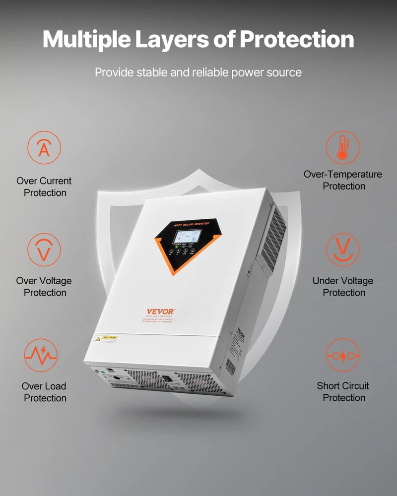 VEVOR Hibridinis saulės inverteris su įkrovikliu 6000W