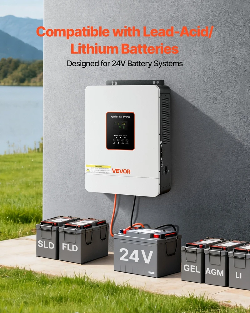 VEVOR 3000W hibridinis saulės inverteris, 24V DC į 230V AC