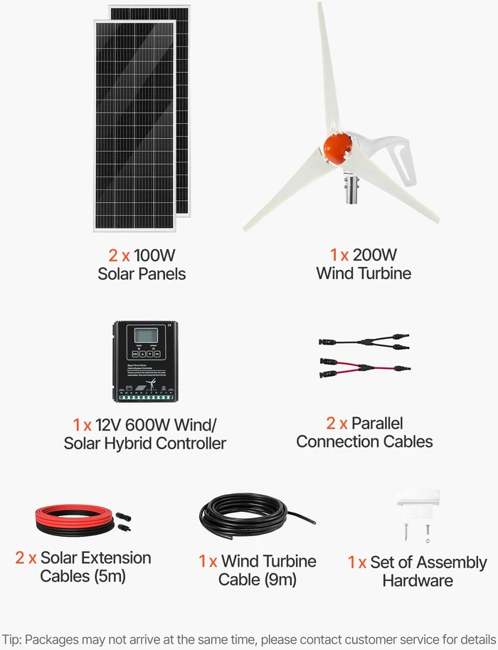 VEVOR 12V 400W saulės ir vėjo energijos rinkinys