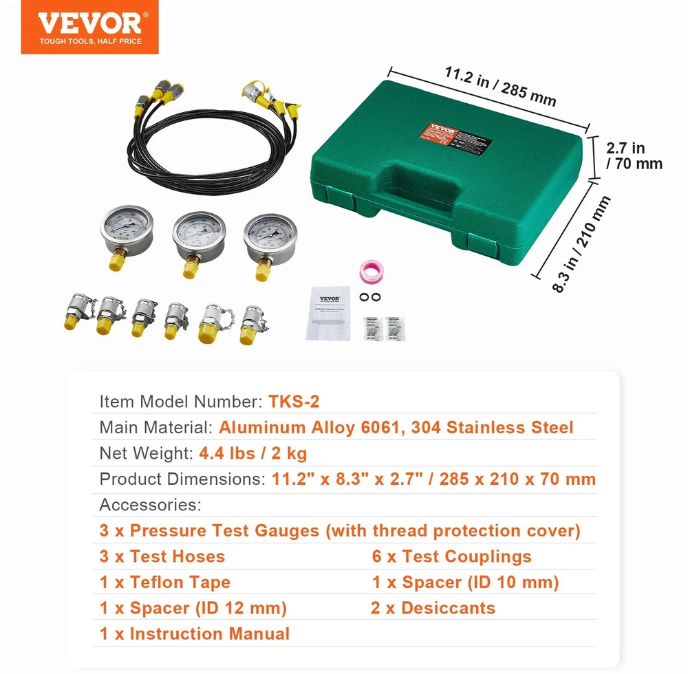 VEVOR Hidraulinis slėgio matavimo rinkinys 250/400/600 bar