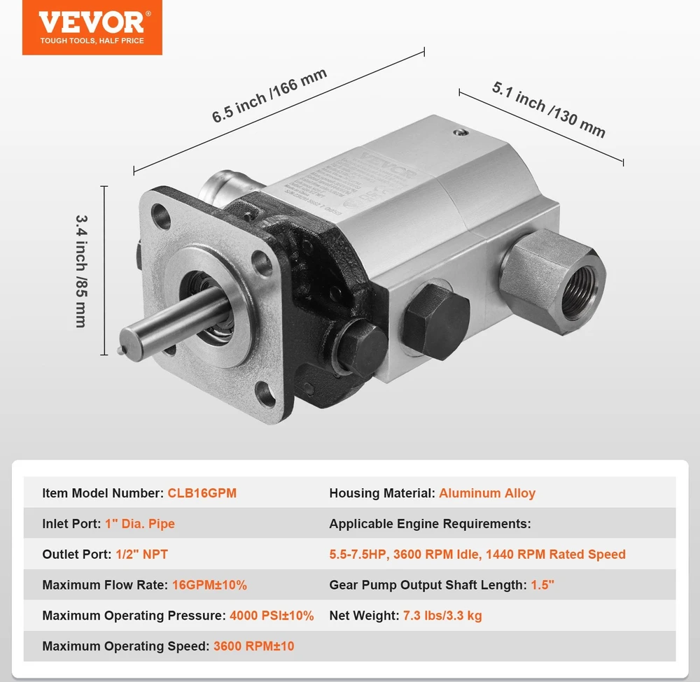 VEVOR Hidraulinis kaladėlių skaldytuvo siurblys, 16GPM, 4000PSI