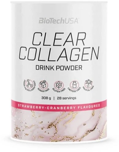 Hidrolizuoto kolageno gėrimo milteliai BioTechUSA Clear Collagen 308 g, braškių ir spanguolių skonio