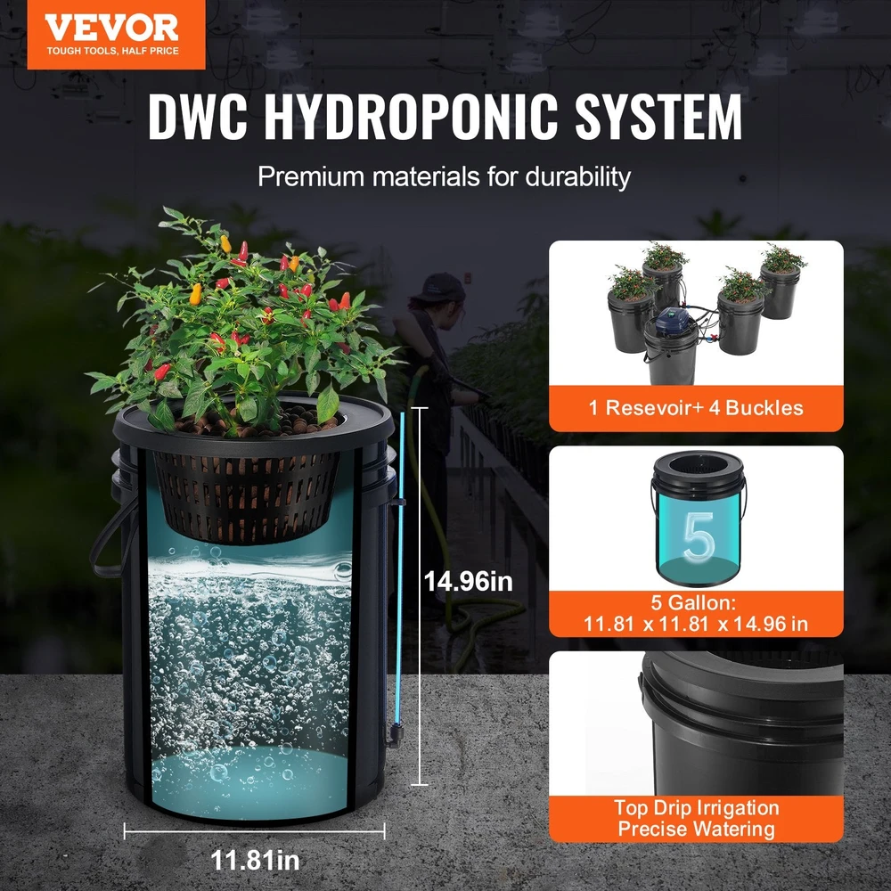 VEVOR Hydroponinis RDWC sistema su 4 kibirais