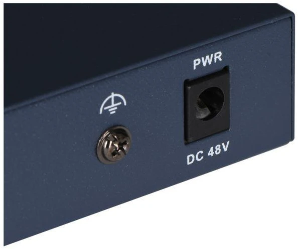 Ausinės Hikvision DS-3E0106HP-E tinklo komutatorius, nevaldomas, „Fast Ethernet“ (10/100), su PoE palaikymu, mėlynos spalvos